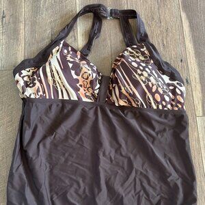 NWT Womens Bathing Suit Swim Alicia Simone Figure Control One Piece 24W Brown